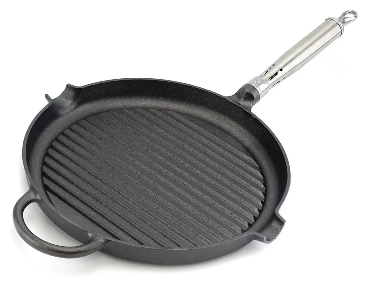 RONNEBY BRUK Gusseisen Grillpfanne MAESTRO 28 cm Edelstahlgriff, schon eingebrannt