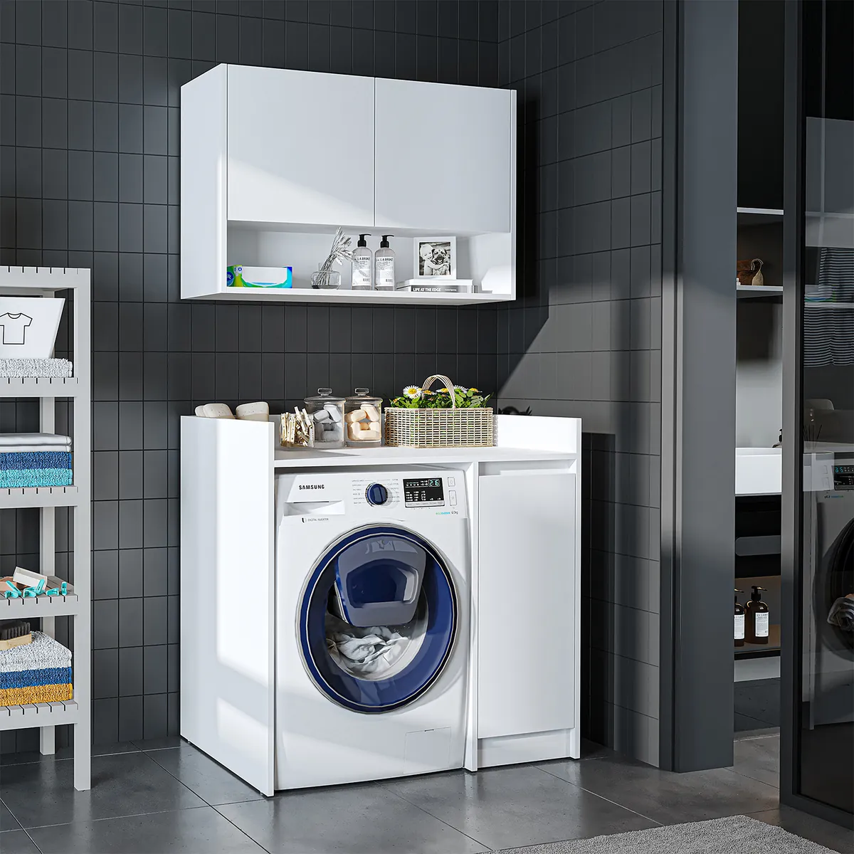 Roomart Waschmaschinenschrank DERIN-II, 100 cm, mit Oberschrank, in 4 Farben