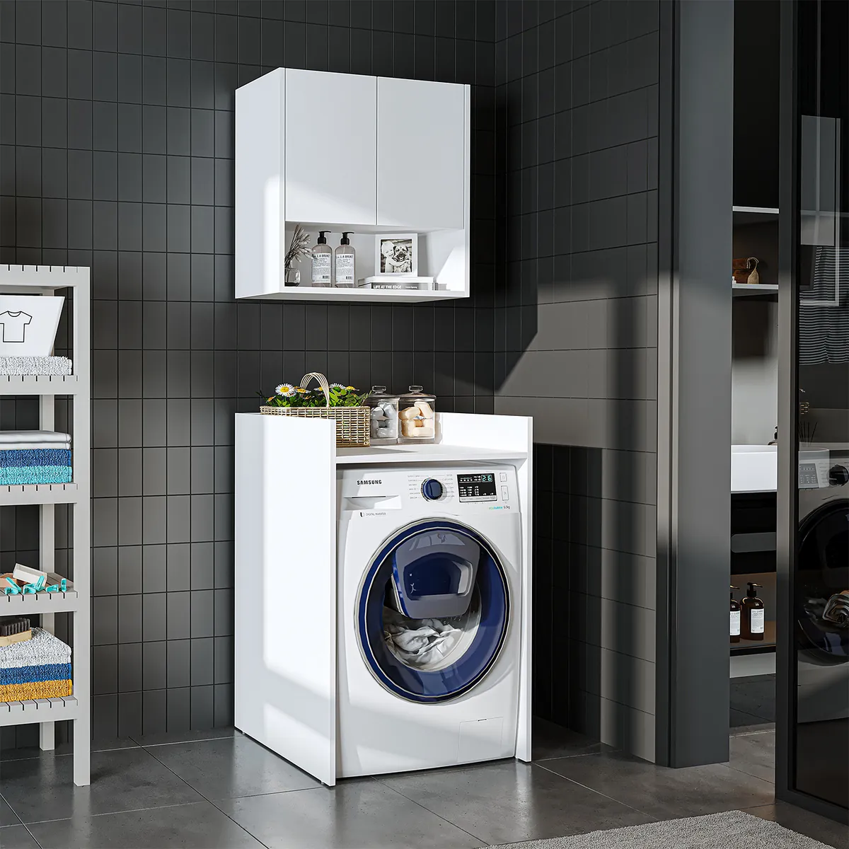 Roomart Waschmaschinenschrank DERIN-I, 65 cm, mit optionalem Oberschrank, in 4 Farben