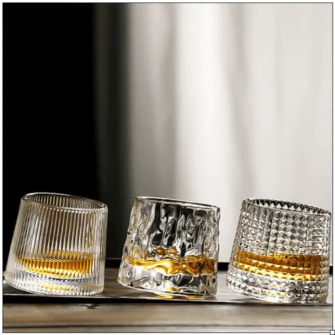 Rotierendes Whiskeyglas aus bleifreiem Kristallglas I (3 Varianten und Sets)