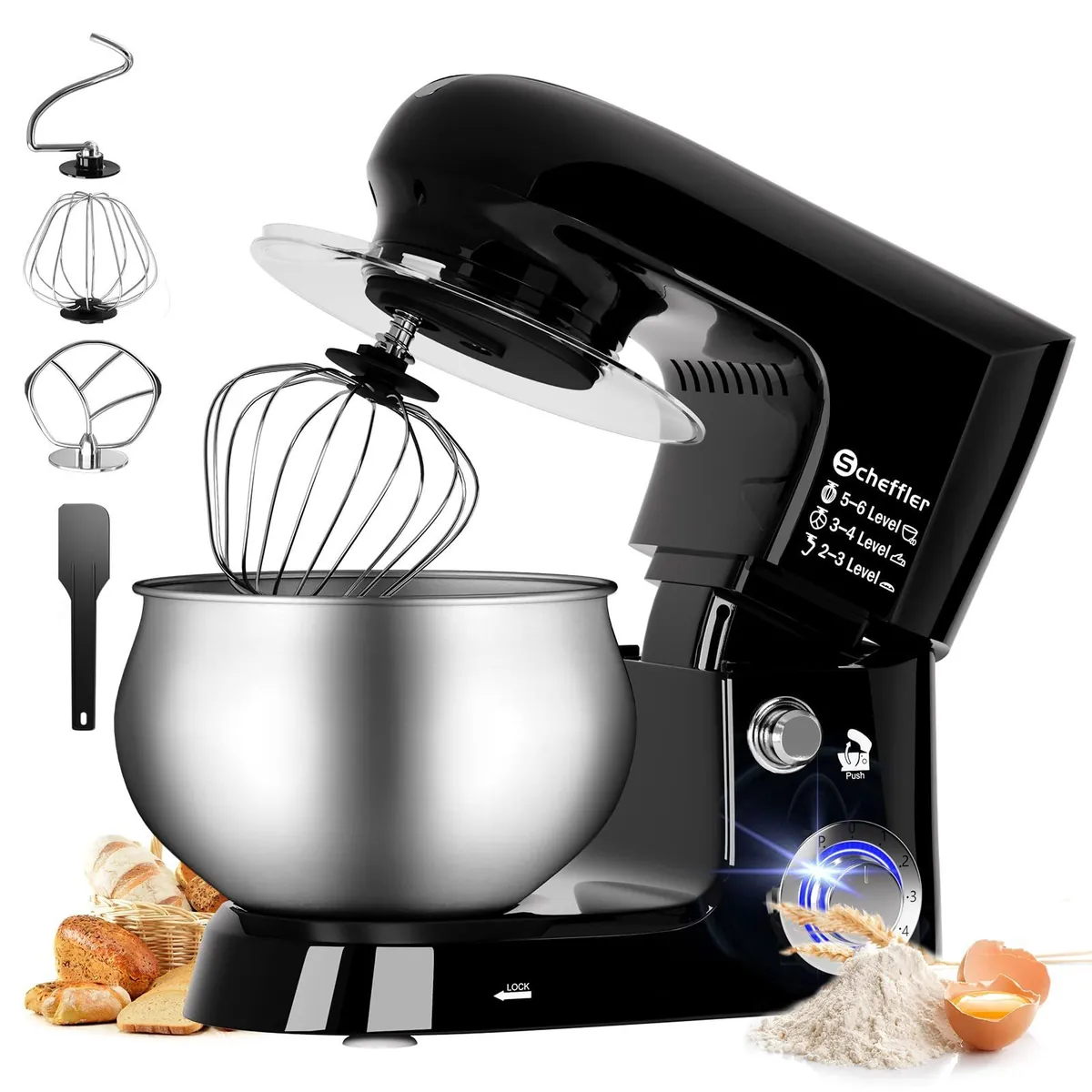 Küchenmaschine 2000W ,5L Edelstahlschüssel Knetmaschine mit 6. Gang, Große Küchenmaschine 5L 2000W Knetmaschine Rührmaschine Rührgerät