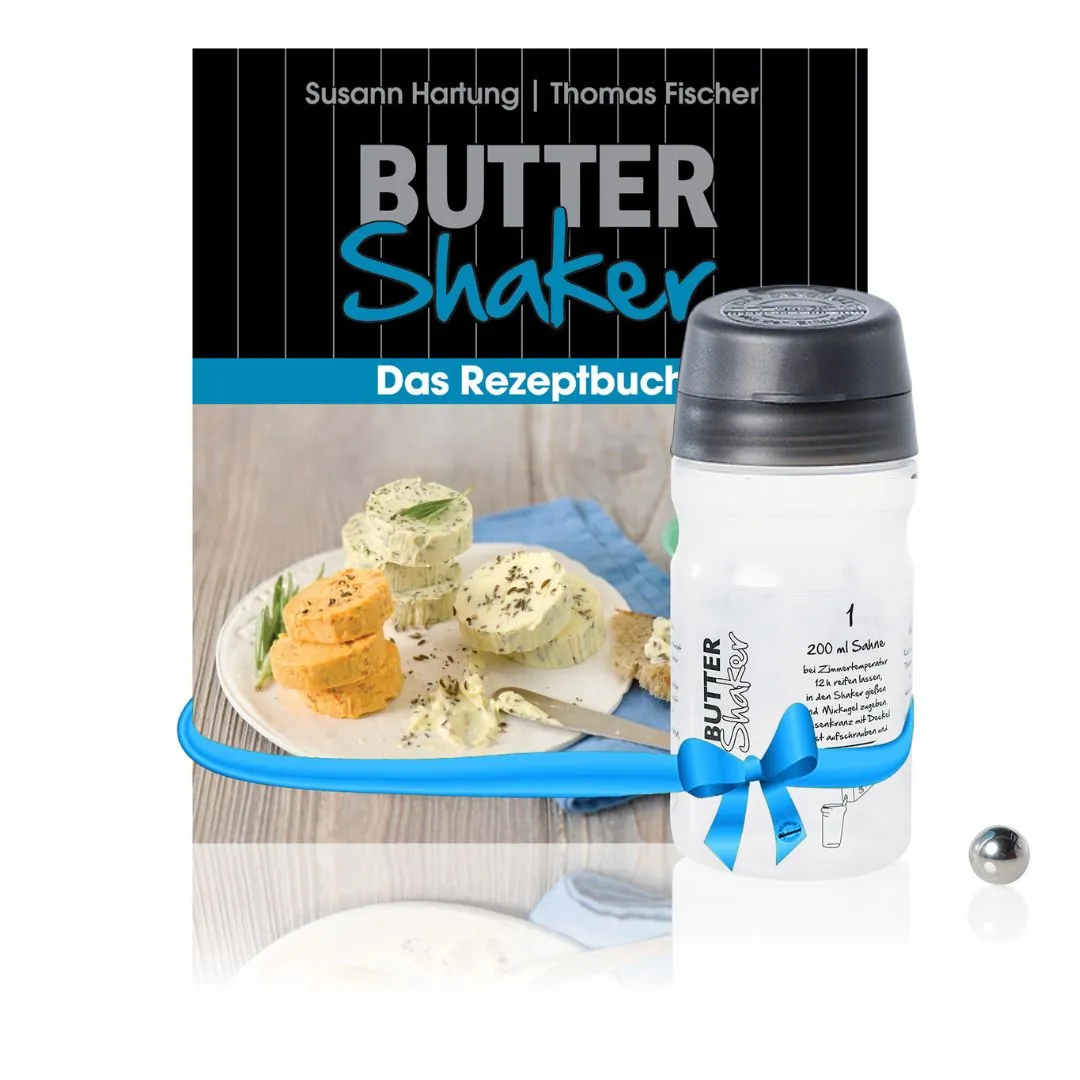 ORIGINAL Butter-Shaker & Rezeptbuch-Set in 8 Farben