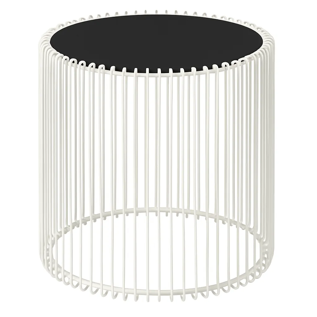 Design Beistelltisch Ø45x46 cm aus Eisen in weiß mit schwarzer Glasplatte