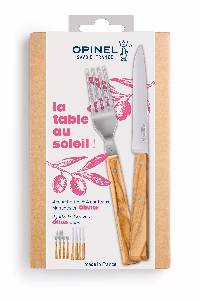Opinel, "La table au soleil" 4 Messer + 4 Gabeln mit Olivenholzgriff