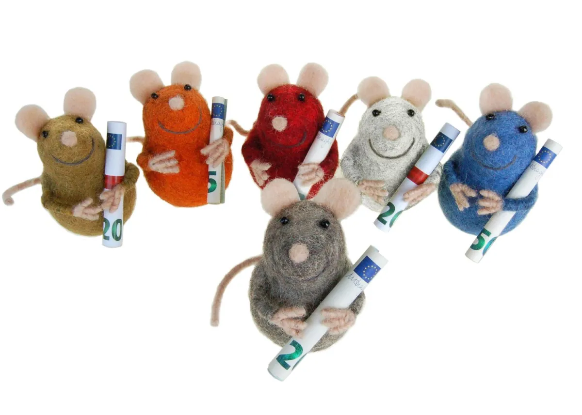 Geldmaus aus Filz, 6-8cm, zum Verschenken sortiert