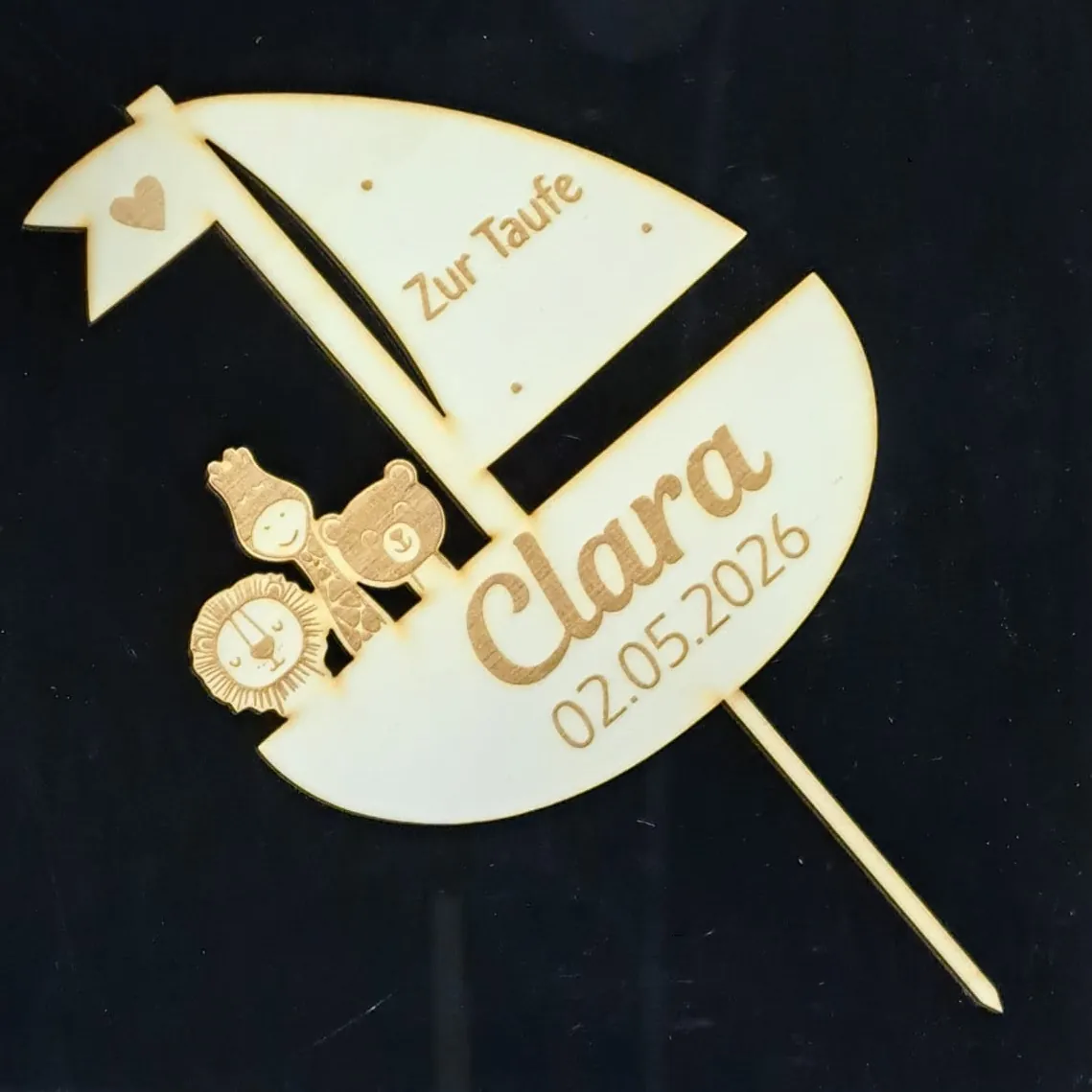 Personalisierter Caketopper „Zur Taufe" Schiff mit Tieren