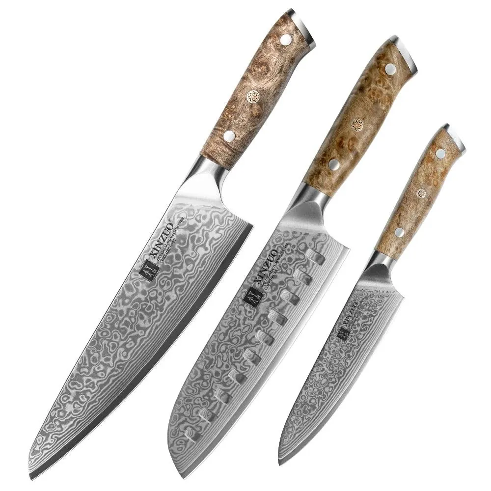XINZUO Damastmesser Set - Yu-Series | 67 Lagen - Holzgriff (Einzeln oder Set)