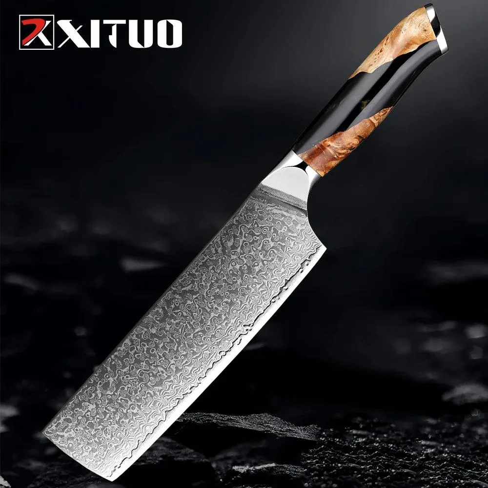 XITUO Japanisches Nakiri Damastmesser 7" | 67 Lagen Edelstahl VG10