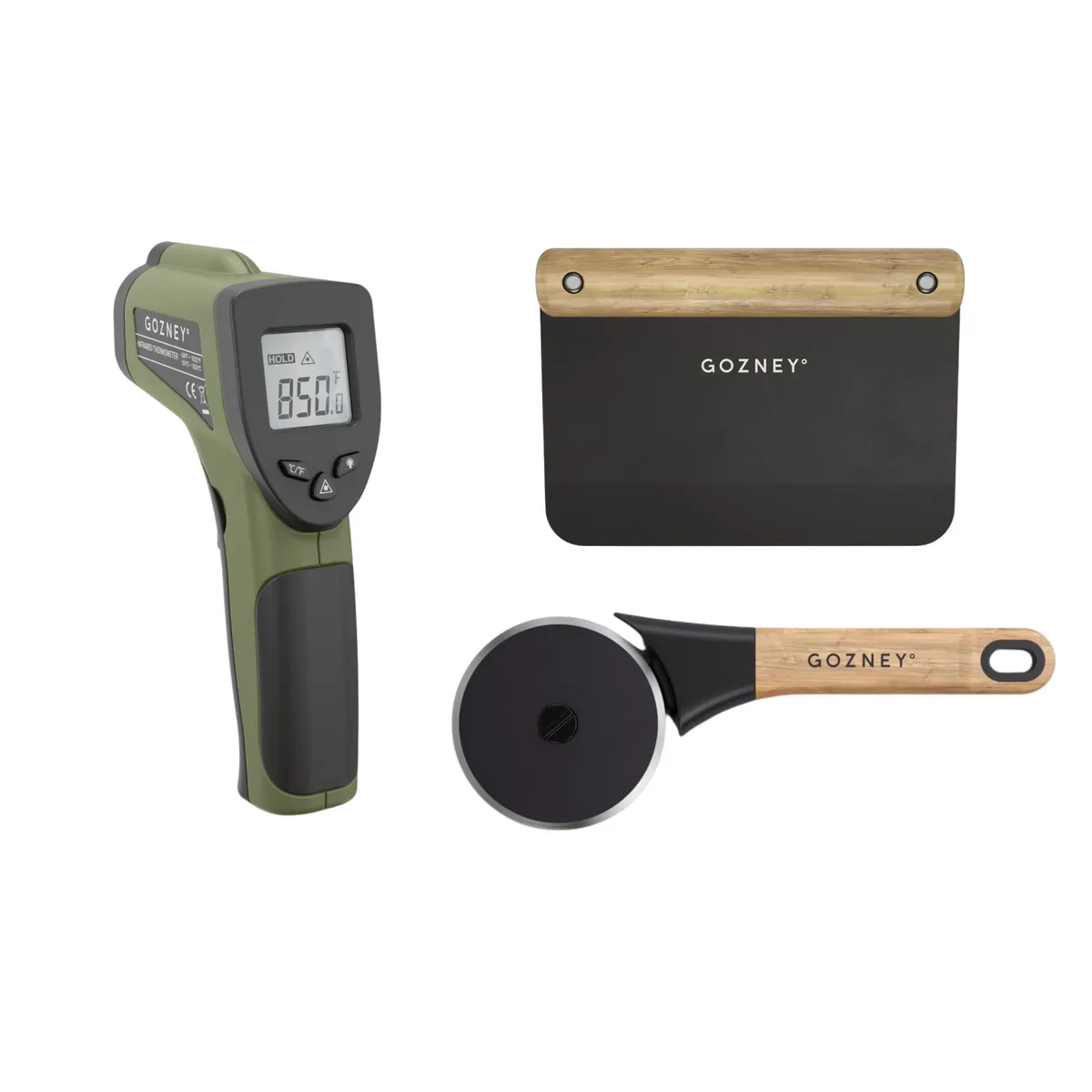 Gozney Zubehörpaket 2 mit Thermometer, Pizzaschneider und Teigschneider