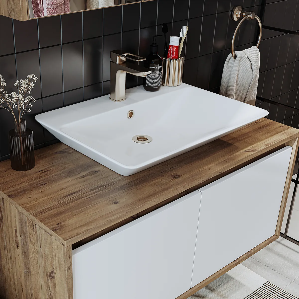 Roomart Atlantic Waschbecken mit Unterschrank 100 cm – Badezimmermöbel Set in 5 Farben | Keramik Waschbecken | Badmöbel