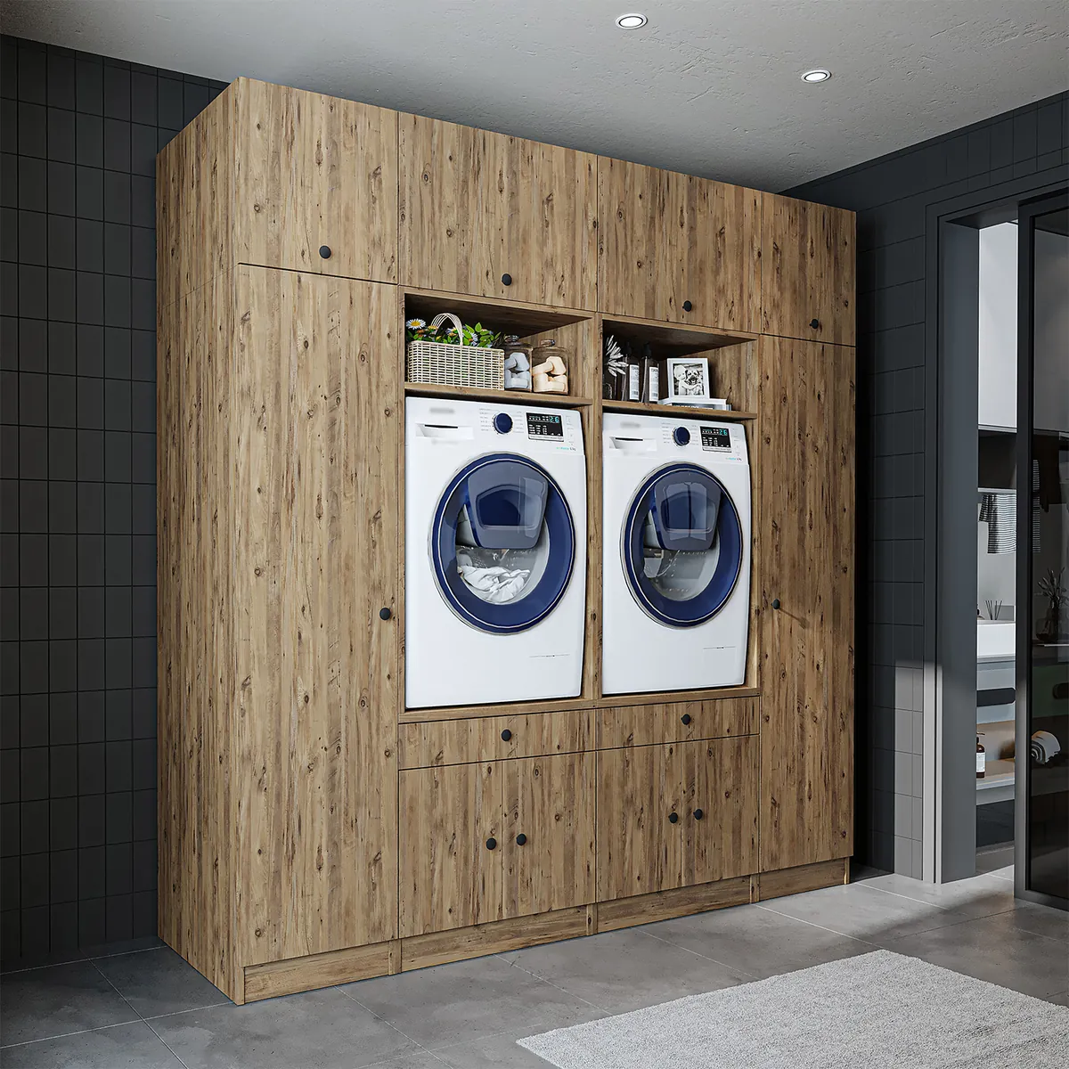 Roomart Waschmaschinenschrank SERIE 1, 224 cm, Schrankwand für zwei Geräte, in 3 Farben
