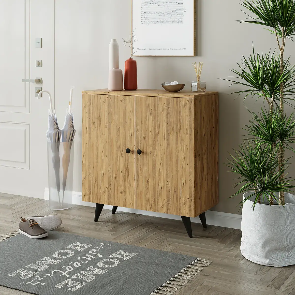 Roomart Mehrzweckschrank RETRA-I, 85 cm, mit 2 Türen und 3 Fächern, in Eiche