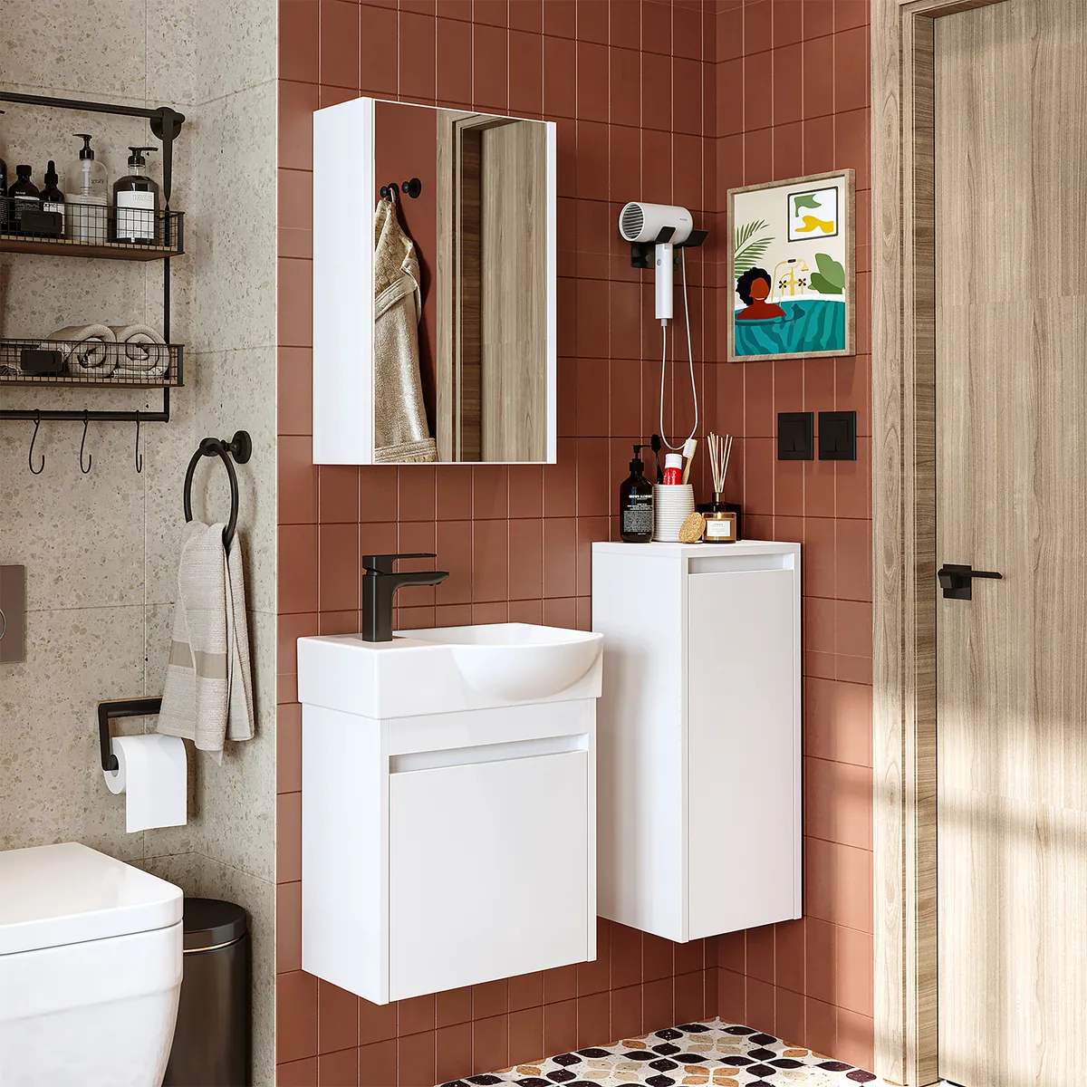 Roomart Badmöbel Set LEO – Gäste WC Badmöbel mit Waschbecken & Unterschrank – Kompaktes Badezimmermöbel Set