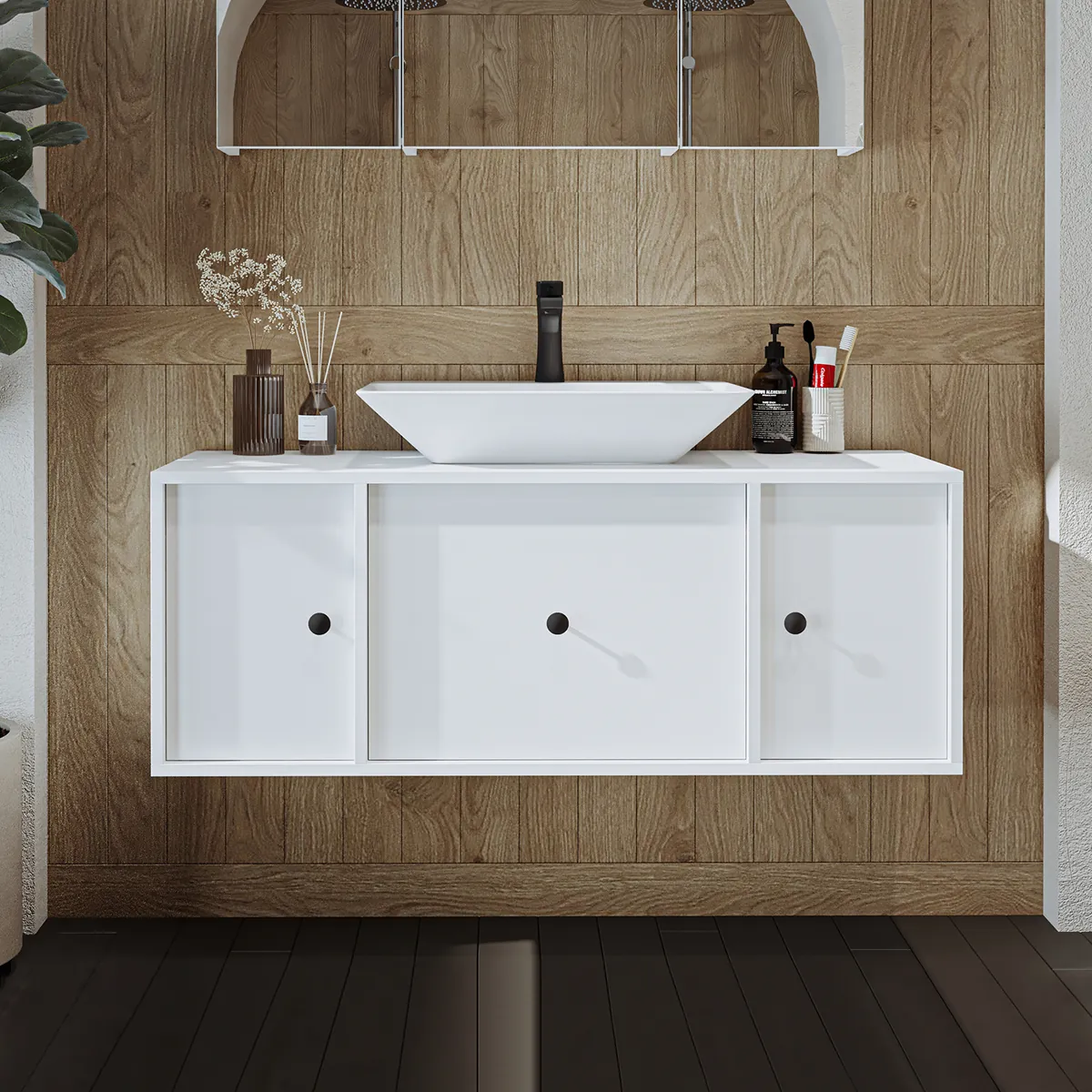 Roomart Badmöbel GUSTO-ATL, 120 cm, mit eckigem Aufsatzbecken, in 2 Farben