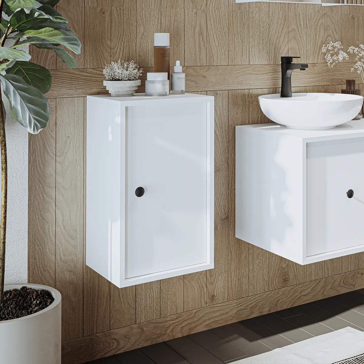 Roomart GUSTO Hochschrank 60 cm – Bad-Hängeschrank mit Soft-Close – Moderner Badezimmerschrank mit Stauraum – Weiß oder Eiche