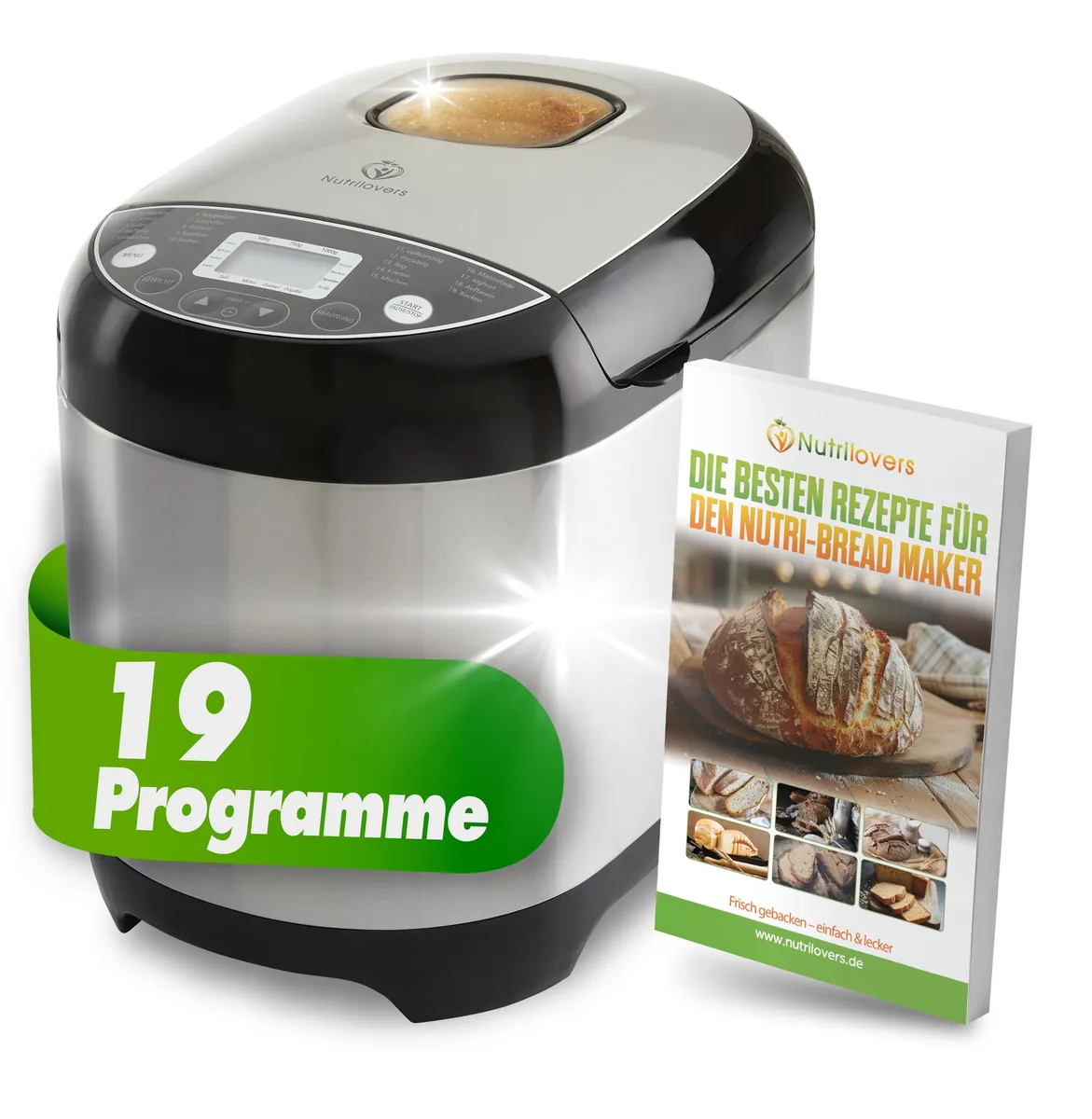 Brotbackautomat NUTRI-BREAD-MAKER Edelstahl, 19 Programme, 3 Brotgrößen