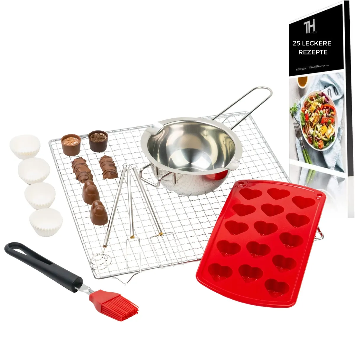 Thiru Pralinenform Set – 8-teilig mit Tauchgabeln, Abtropfgitter & Zubehör für Pralinen-DIY in Profiqualität