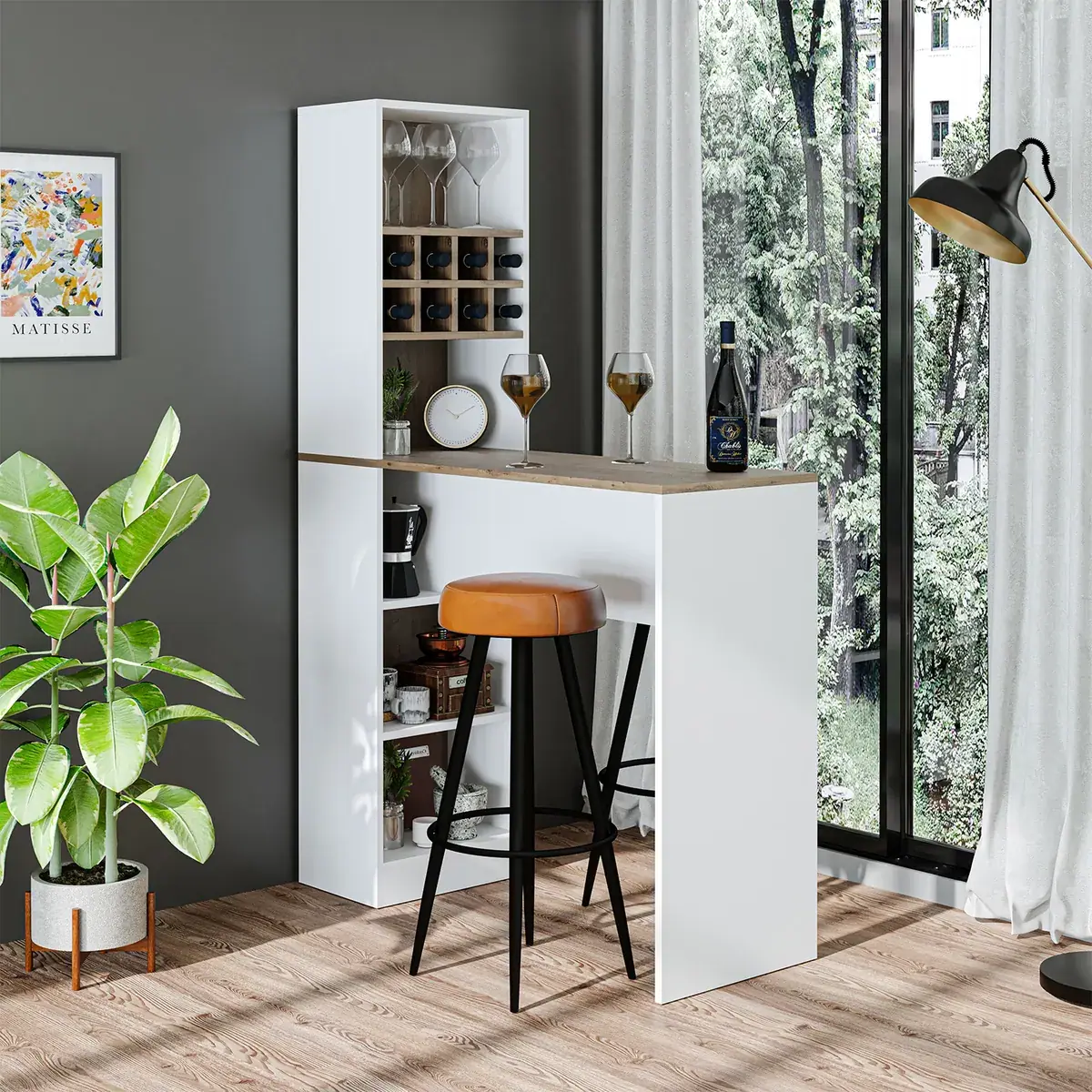 Roomart Bartisch DUBLIN, 120 cm, Stehtisch mit Weinregal, in 4 Farben