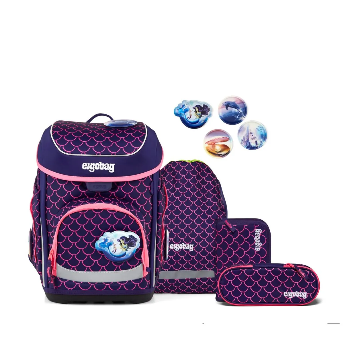 ergobag cubo Set Schulranzen-Set PerlentauchBär pink lila 5-teilig 19 Liter