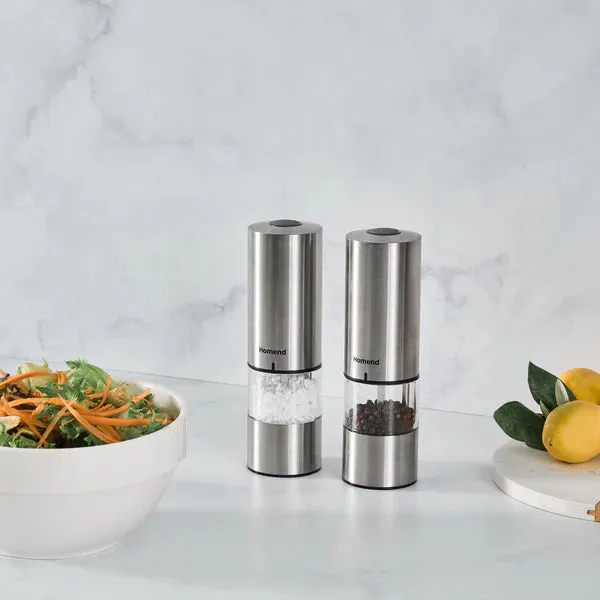 Homend Grindgo 6003 2-teiliges Wiederaufladbares Gewürzmühlen-Set, Inox