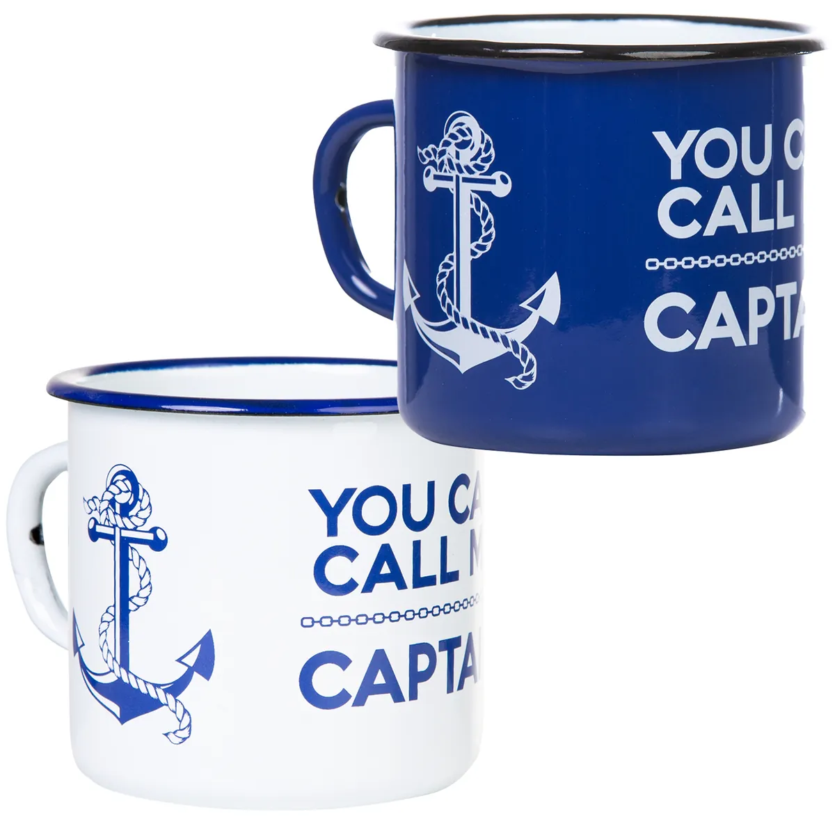 YOU CAN CALL ME CAPTAIN Emaillebecher in weiß oder blau - Inhalt
