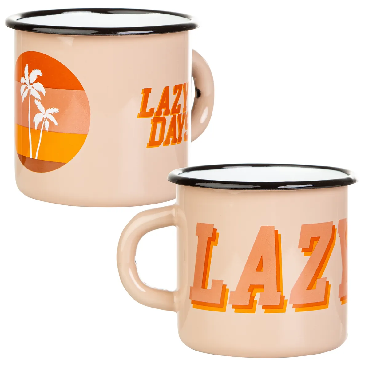 LAZY DAYS Emaillebecher im Retro Style - sandfarben, 2 Designvarianten - Inhalt 330ml