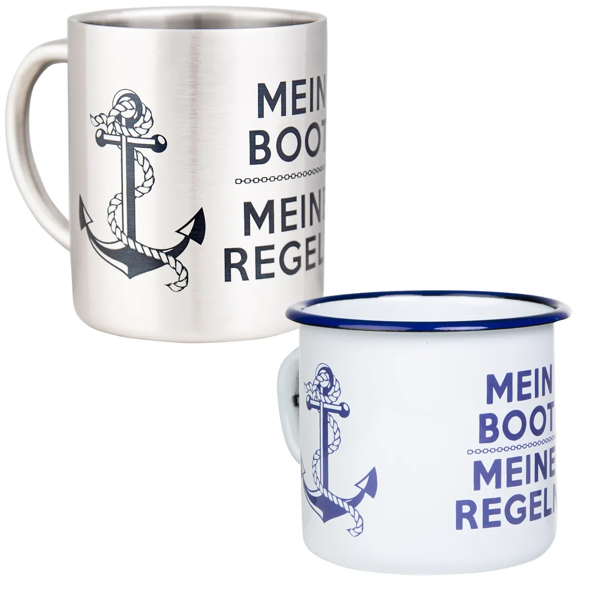 MEIN BOOT MEINE REGELN - maritimer Becher aus Emaille oder Edelstahl