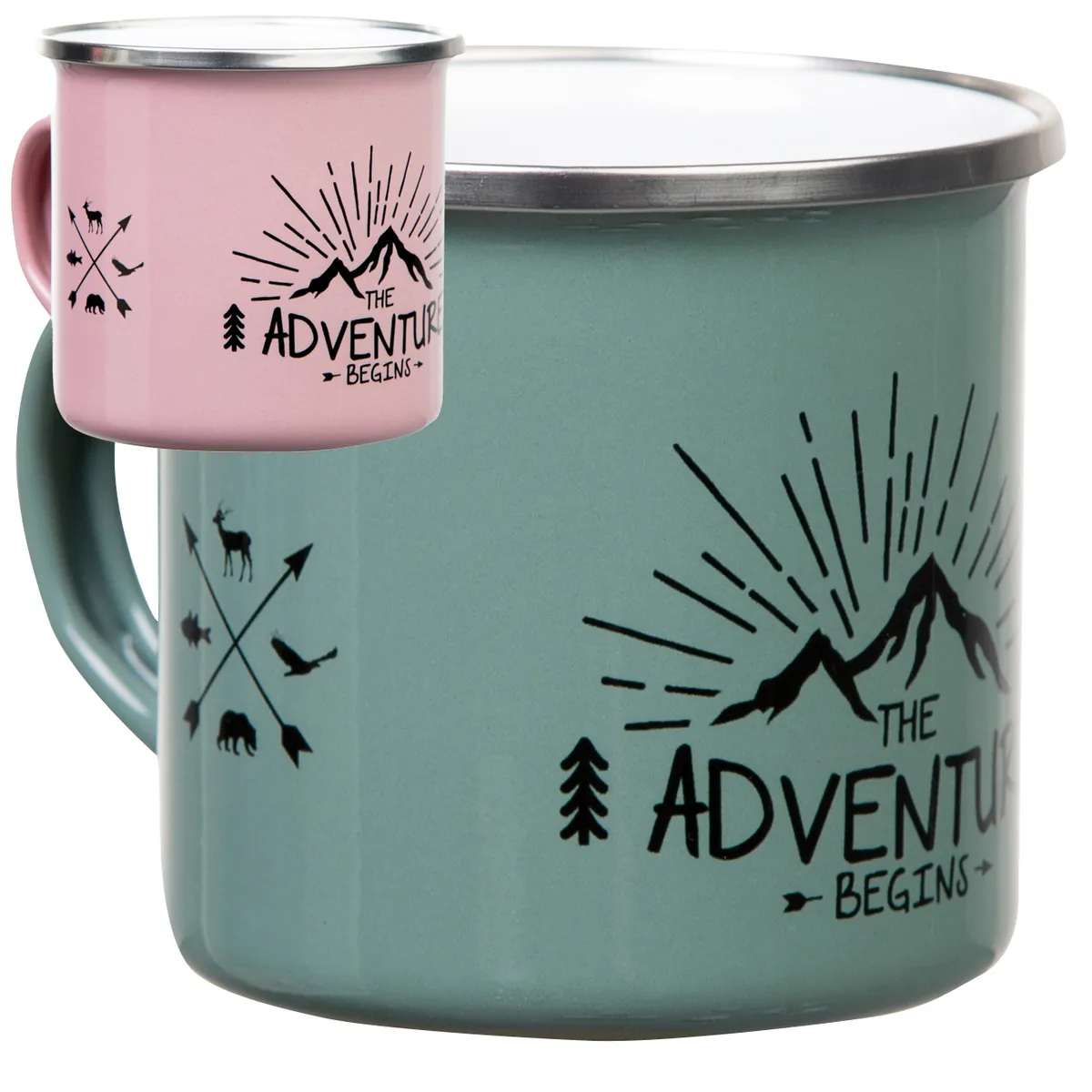 THE ADVENTURE BEGINS Emaillebecher mit silbernem Rand - Farben