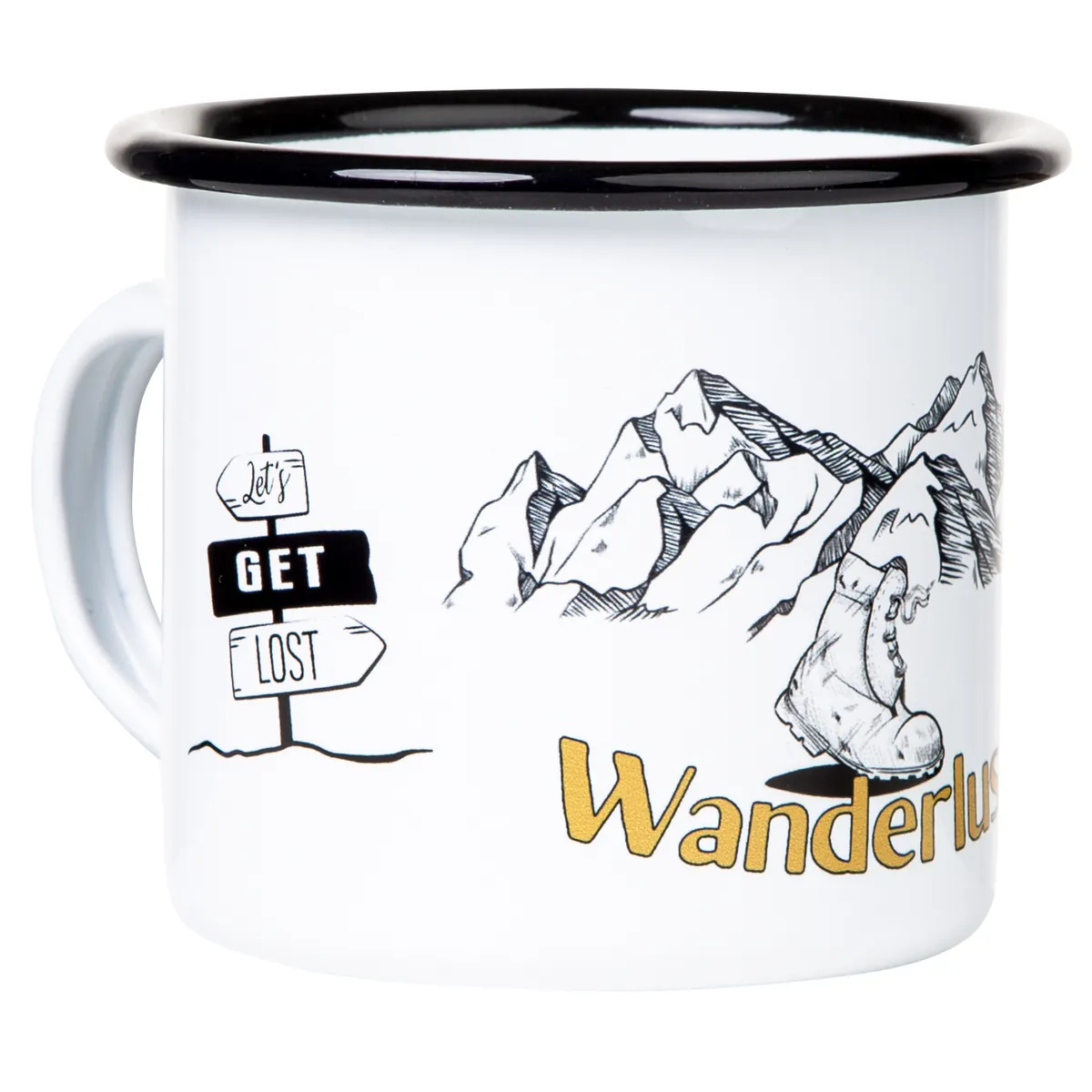 WANDERLUST Emaillebecher weiß