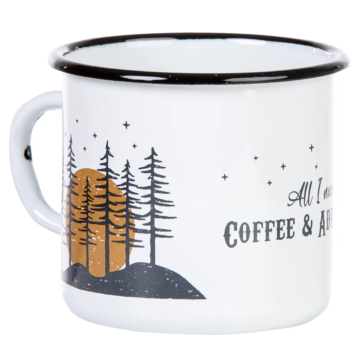 COFFEE & ADVENTURE  Emaillebecher weiß