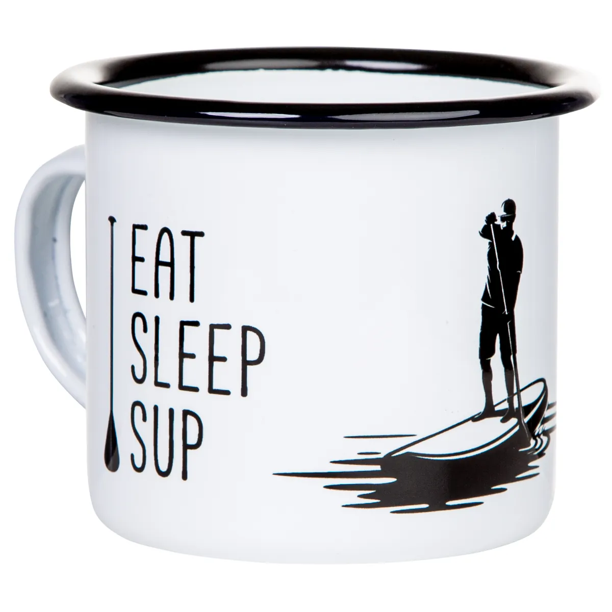 EAT SLEEP SUP Emaillebecher mit Surfer-/Surferin Motiv