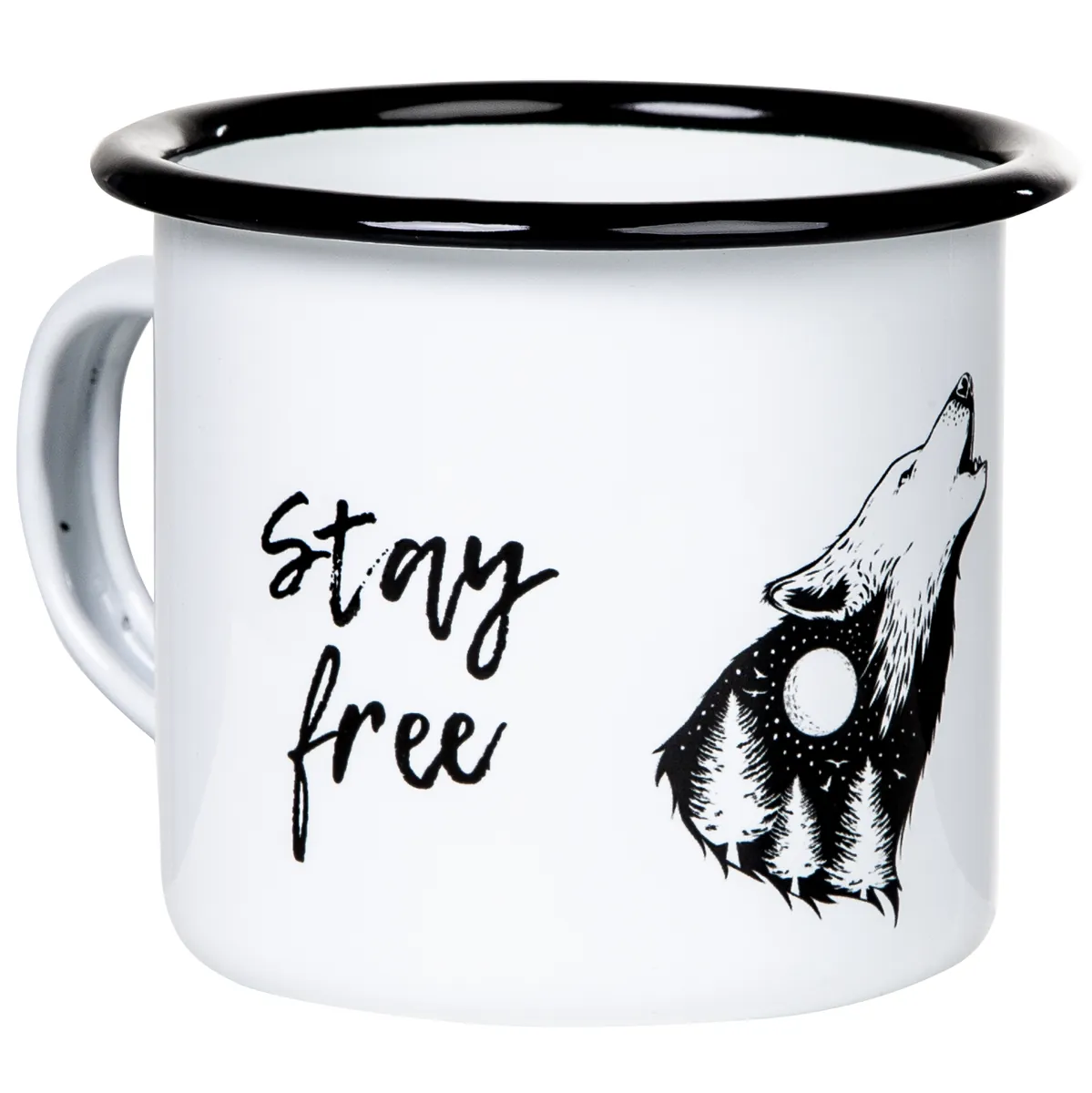 Emaillebecher "STAY WILD - STAY FREE"-Serie mit Motiv