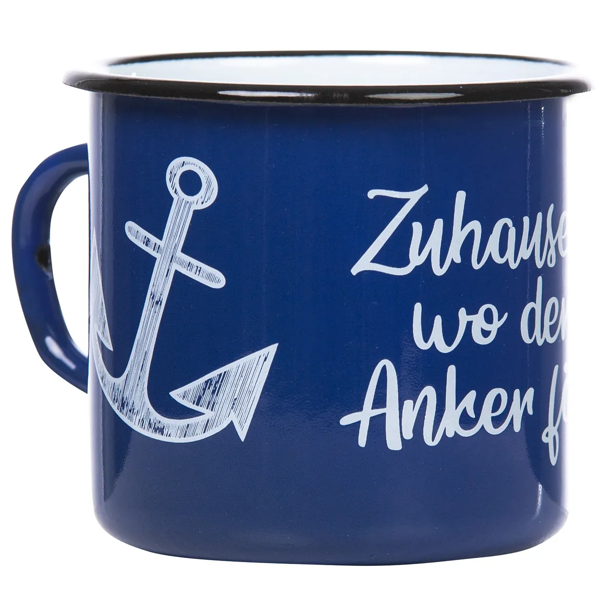 ZUHAUSE IST WO DER ANKER FÄLLT Emaillebecher blau