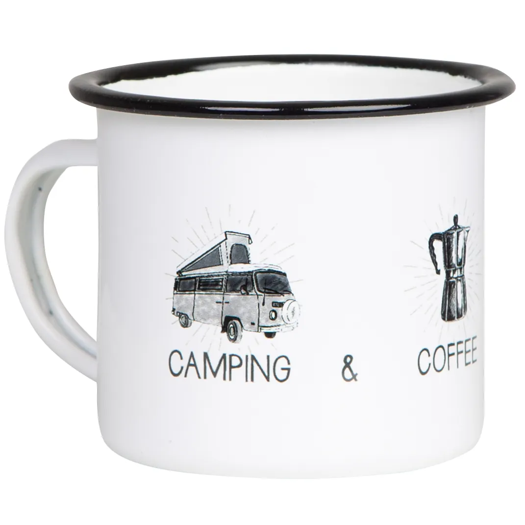 CAMPING COFFEE CAMPFIRE Emaillebecher weiß