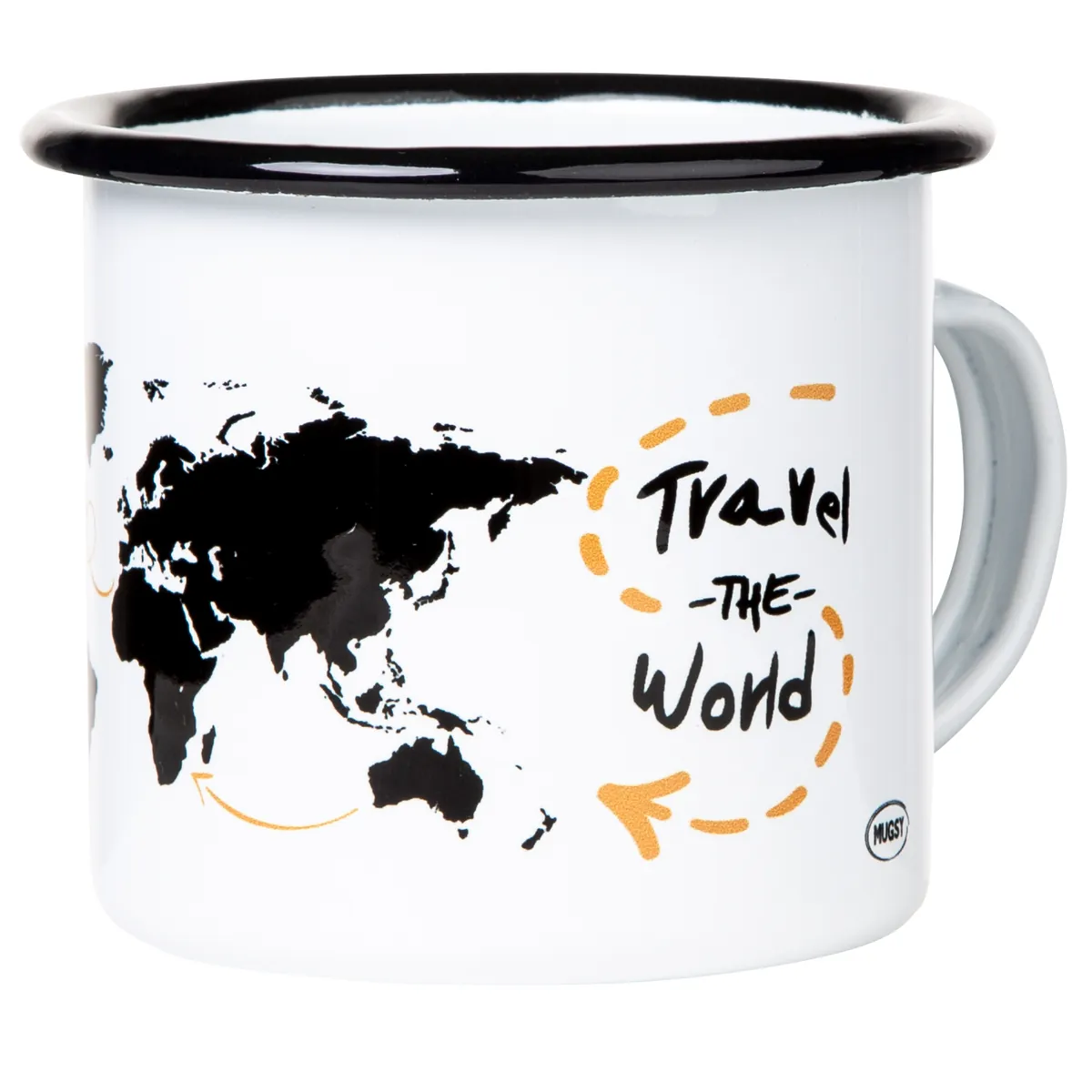 TRAVEL THE WORLD Emaillebecher weiß