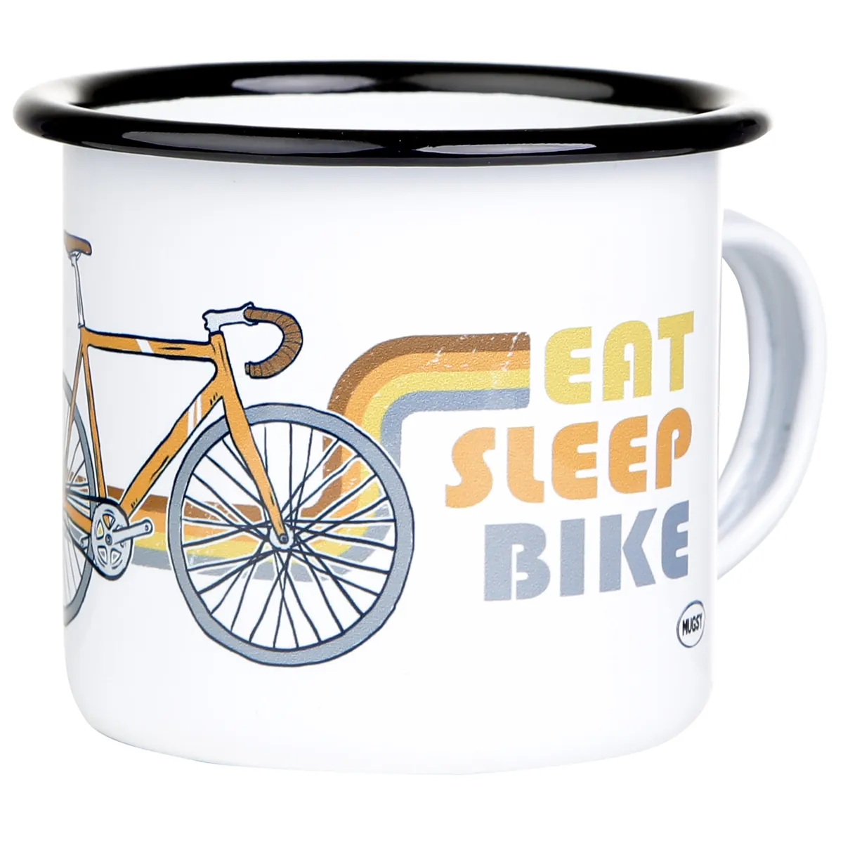 EAT SLEEP BIKE Emaillebecher mit Retro Rennrad Design