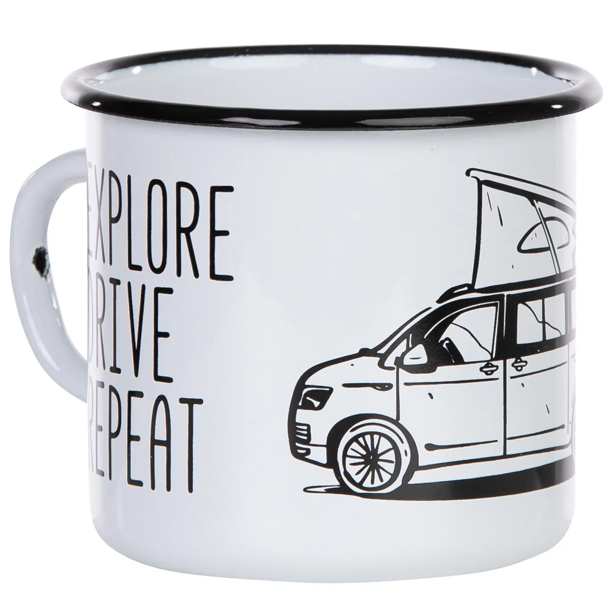 EAT SLEEP CAMP Emaillebecher mit Campingbus mit Aufstelldach