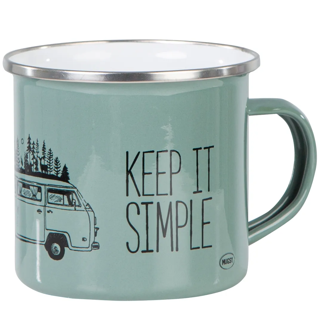 KEEP IT SIMPLE - TAKE IT EASY |  Emaillebecher mit silbernem Rand | Farben