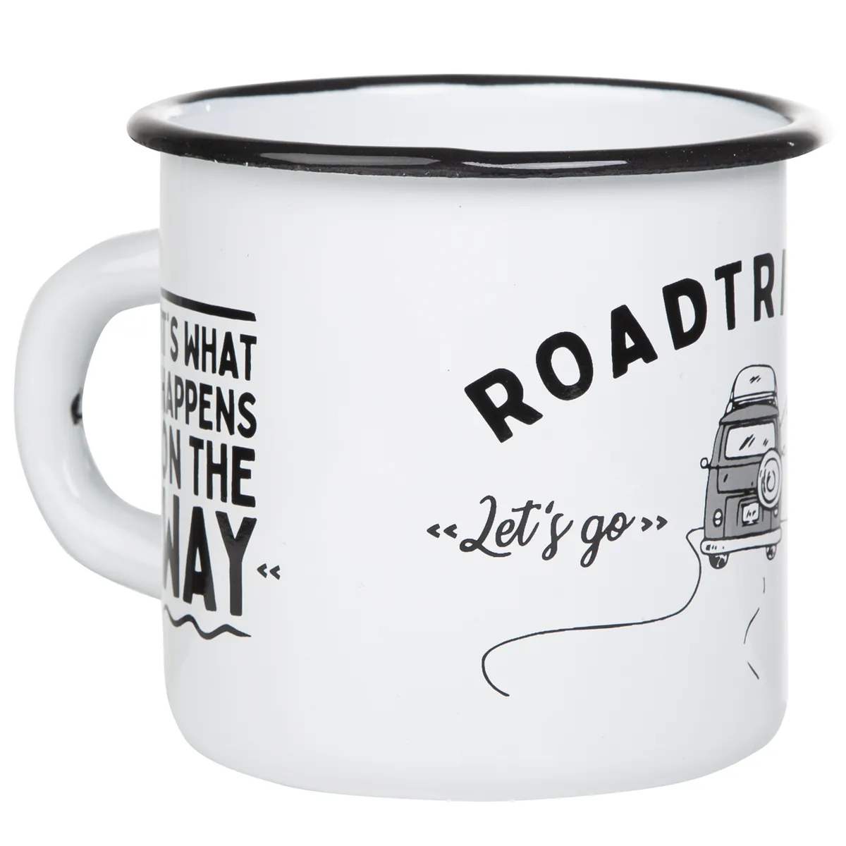 ROADTRIPPING - THE ROAD AHEAD OF YOU Emaillebecher weiß/beige