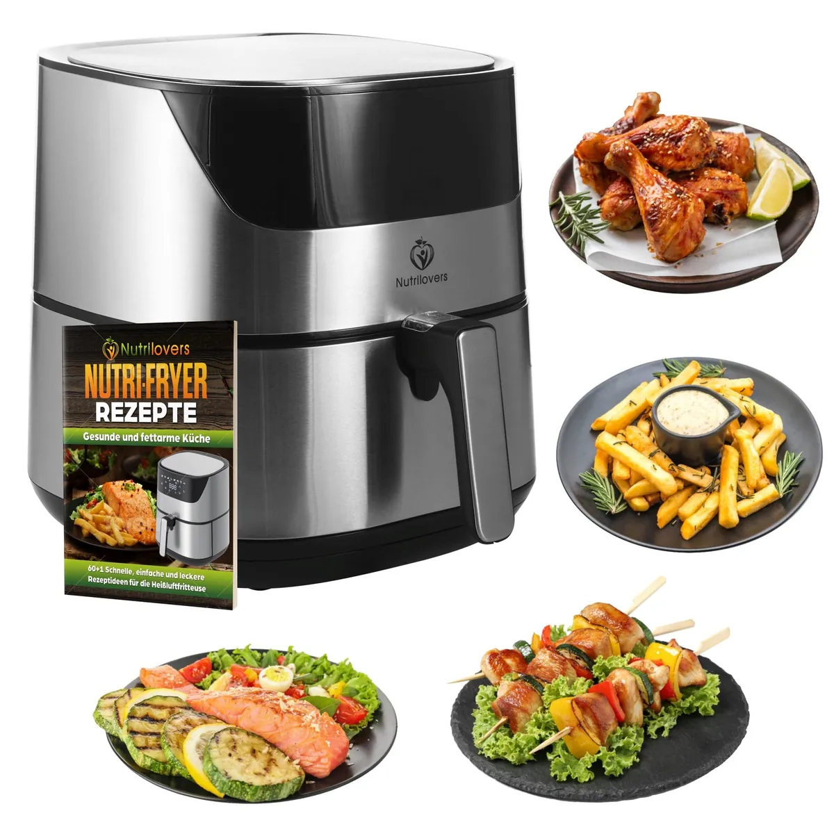 NUTRI-FRYER (B) EDELSTAHL Heißluftfritteuse XXL 2000W 5.0L