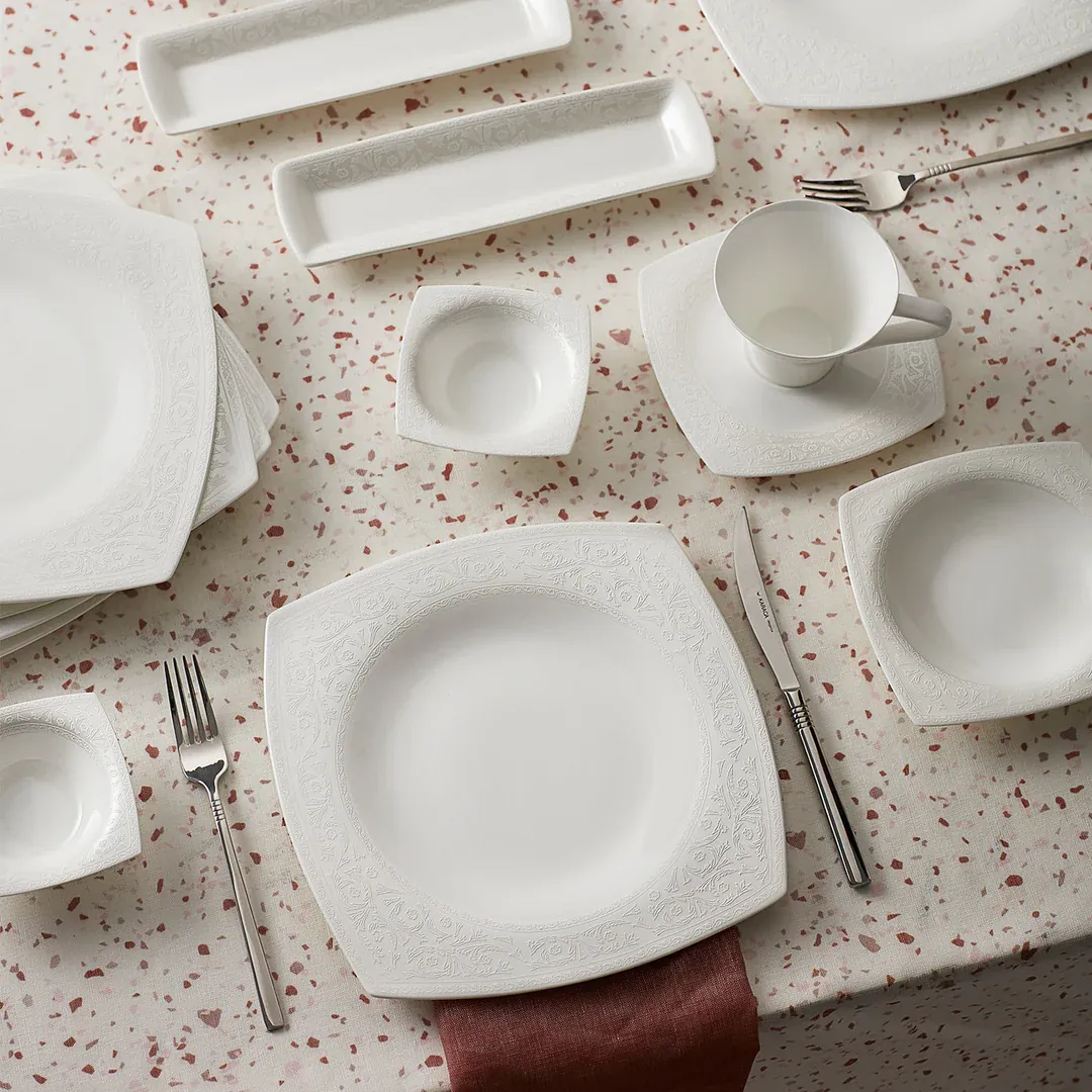Karaca Fine Pearl Roma 26-Teiliges 6-Personen Frühstücksset Quadrat