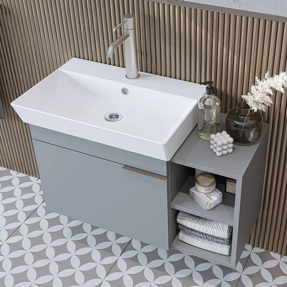 Roomart Badmöbel LYCIA 82 cm, Waschtisch mit Keramik-Waschbecken, in 4 Farben