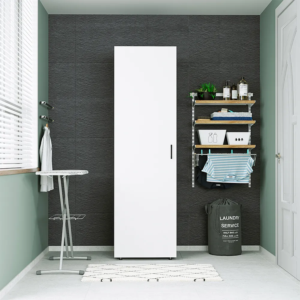 Roomart Hochschrank 60 cm breit – kombinierbar mit SERIE 2, 3 & DUO – Badezimmer- & Hauswirtschaftsschrank mit Einlegeböden, in Weiß oder Schwarz-Eiche