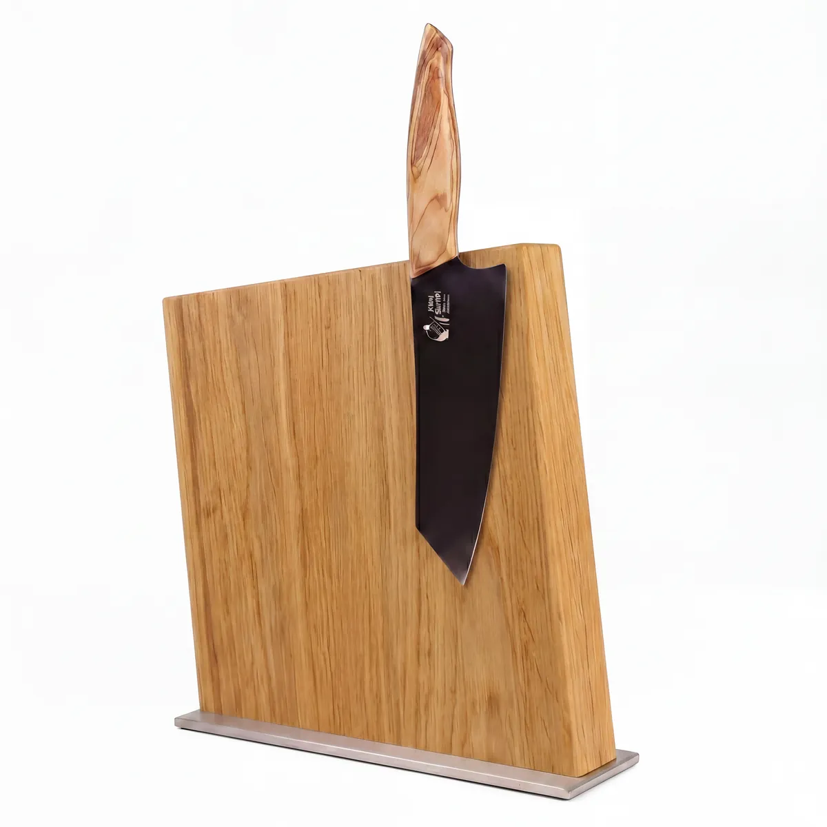 Designer Messerblock Eiche Edelstahlstandfuß