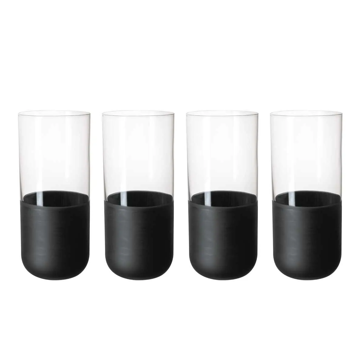 Villeroy & Boch Manufacture Rock Longdrinkbecher, 300 ml, 4 Stück, schwarz