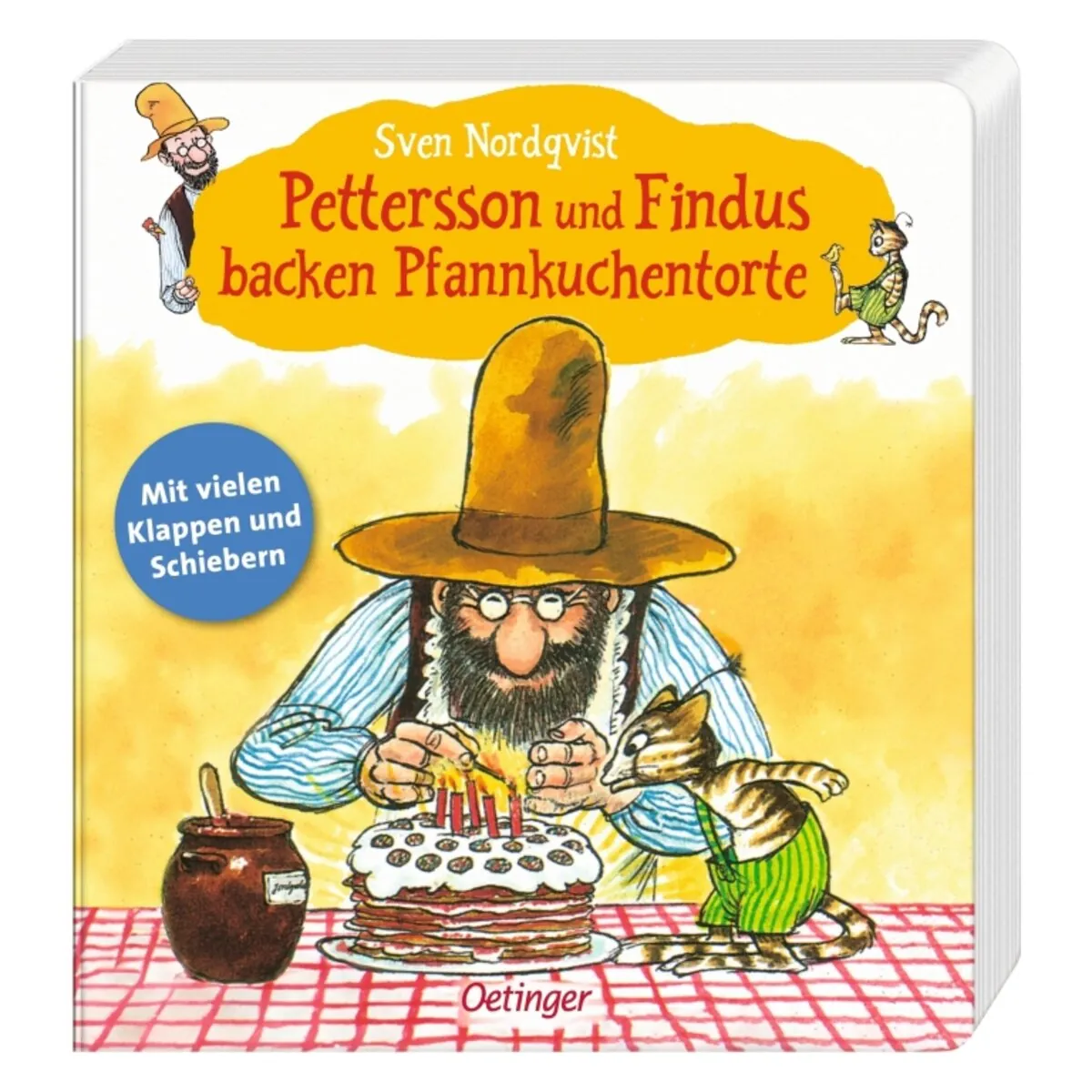 Oetinger Pettersson und Findus backen Pfannkuchentorte