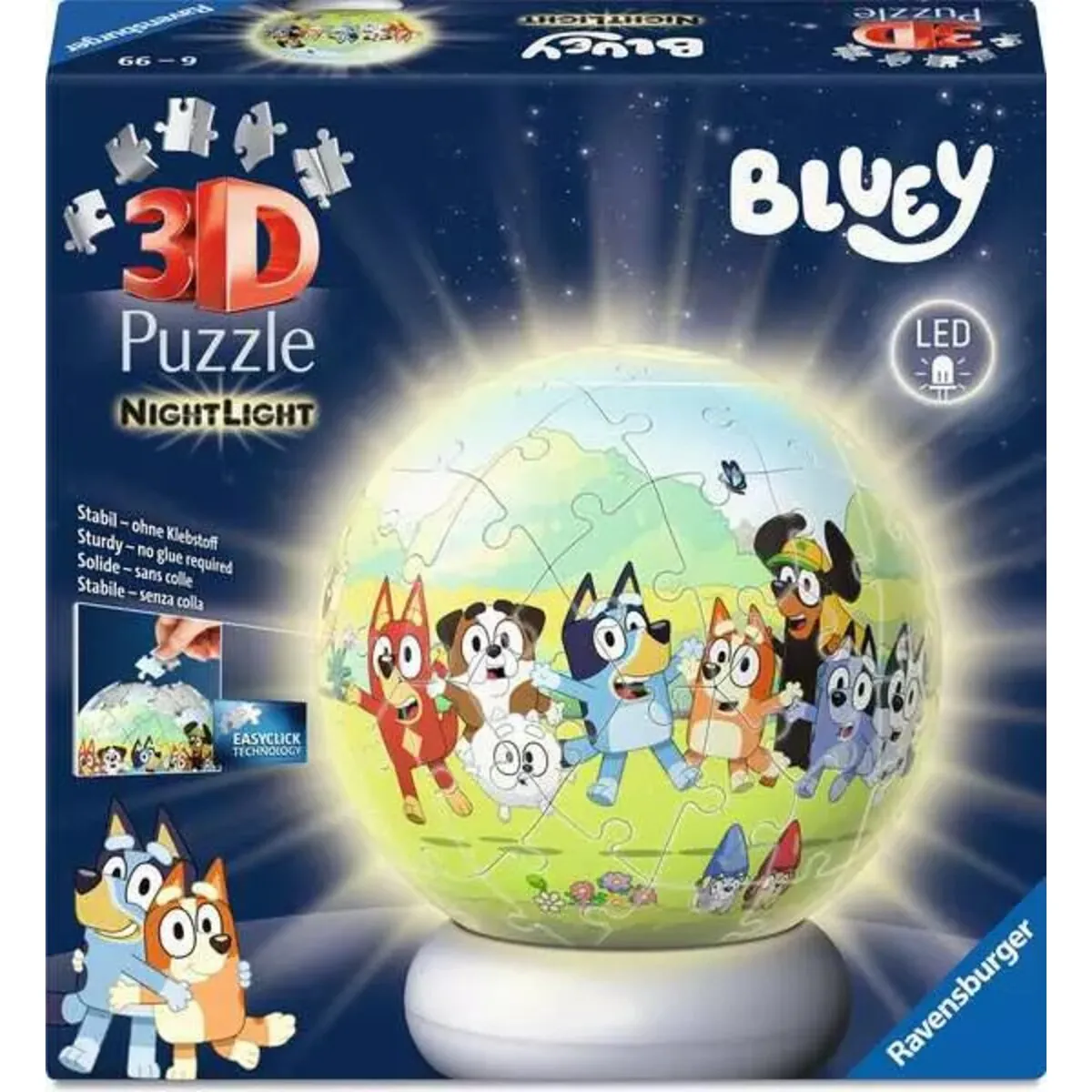 Ravensburger 12008060 3D Puzzle beleuchtet 72 Puzzle-Ball LED Nachtlicht Bluey