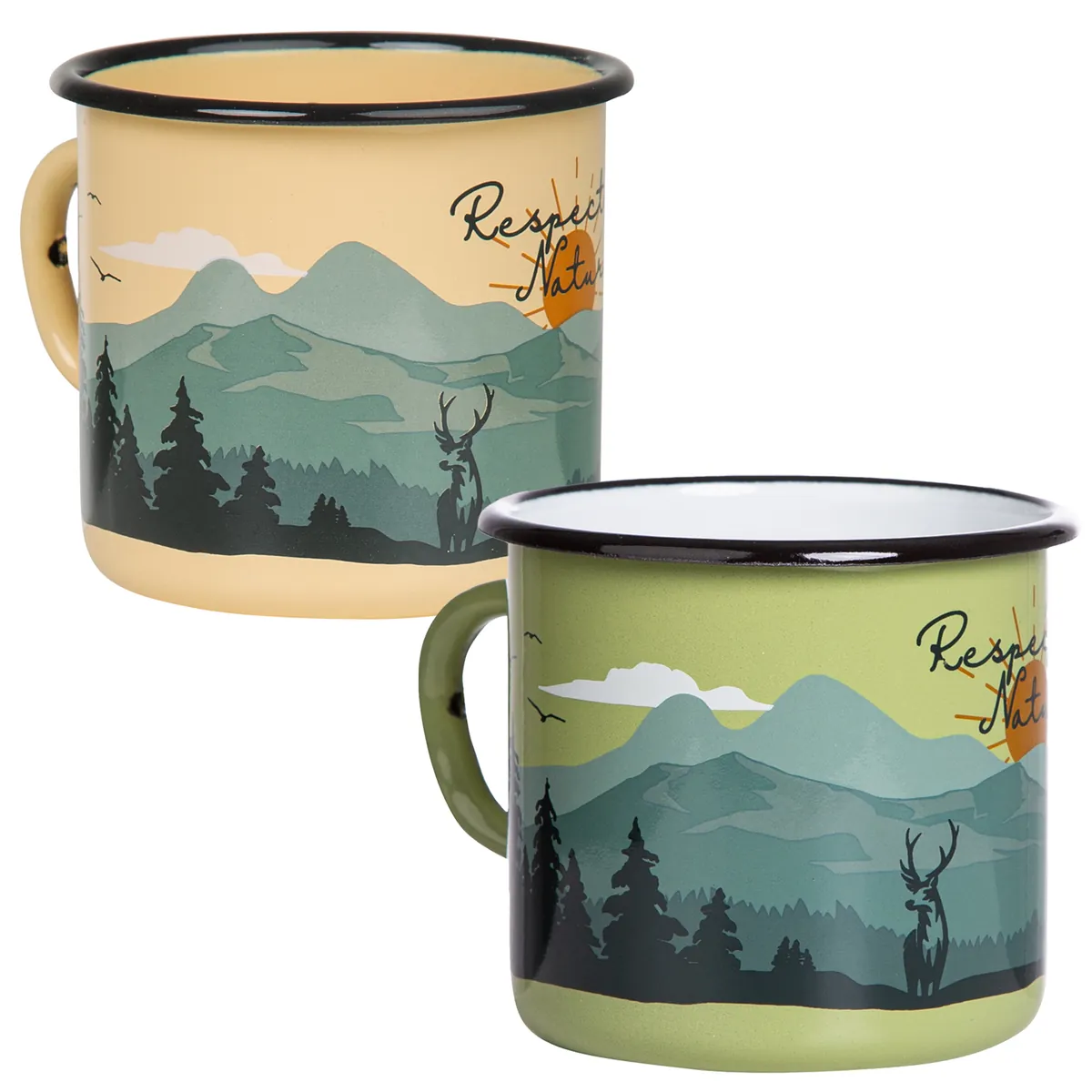 RESPECT NATURE Emaillebecher in grün/beige - 330ml