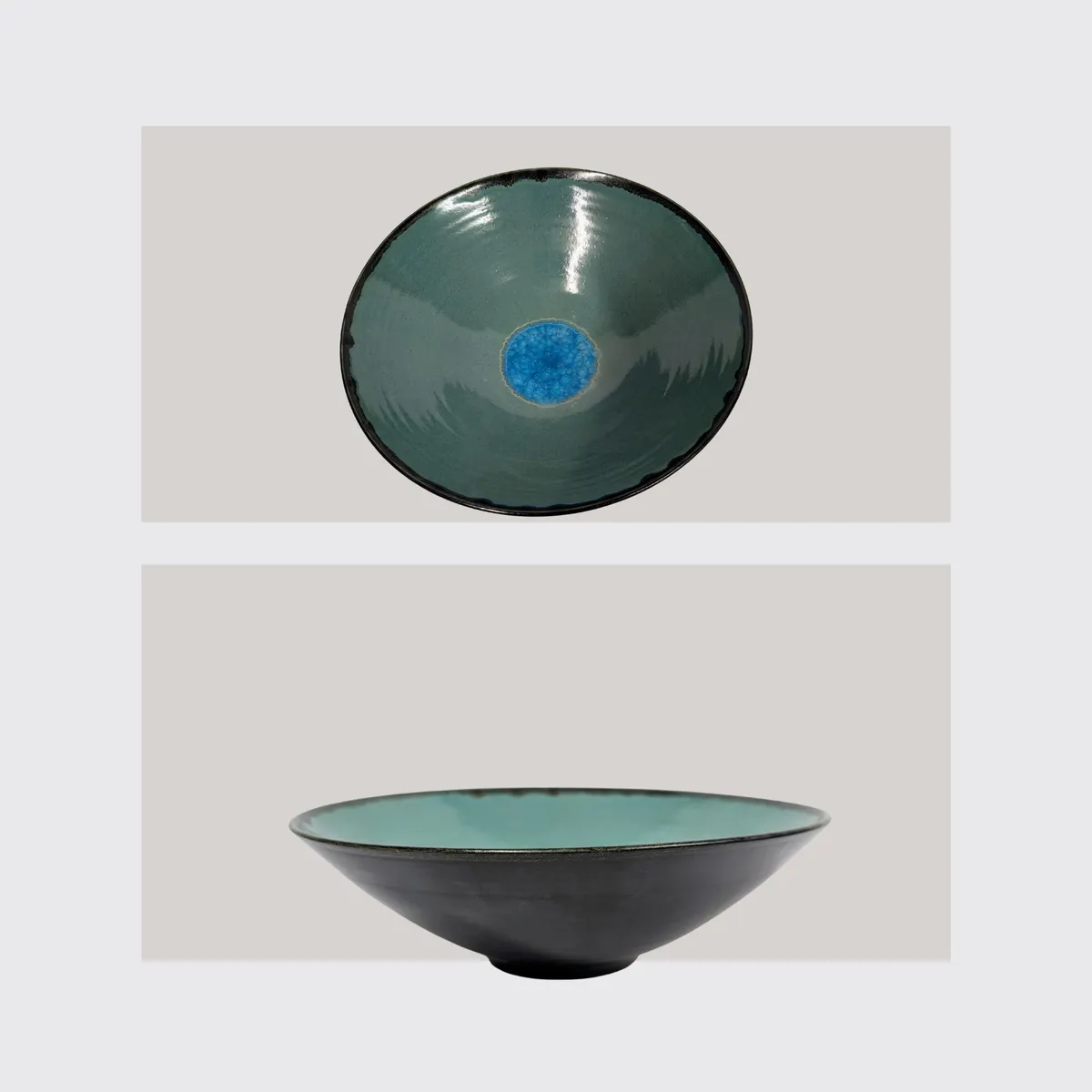 Große Schale Seladon Schwarz mit Glas