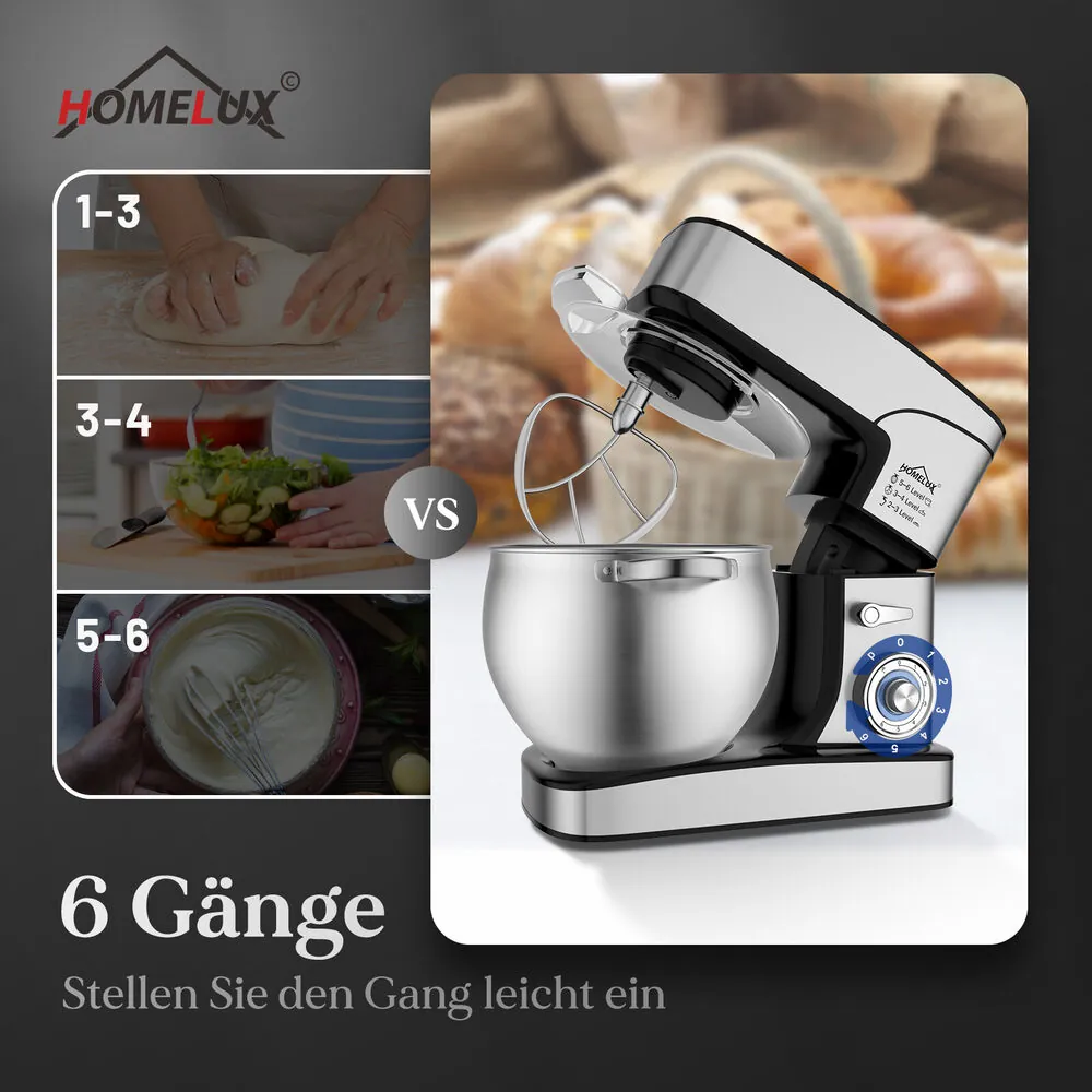 HOMELUX 12L Profi-Standmixer 2500W, Edelstahl, 6 Stufen & leise ≤75dB – Ideal für Großfamilien & Bäcker